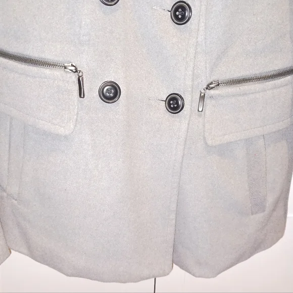 Light Grey Wool Collared Pea Coat - Picture 6 of 12